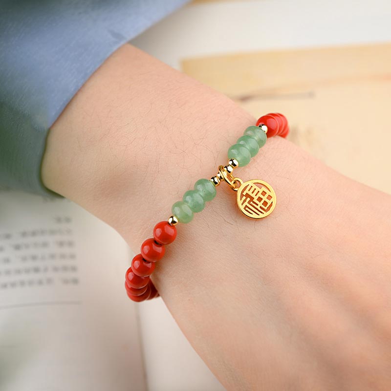 Buddha Stones Tibetano Cinabro Verde Aventurina Braccialetto Fortuna Collana