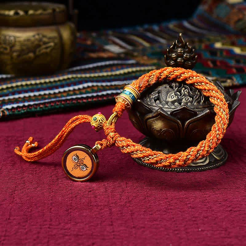 Braccialetto con ciondolo a forma di ruota di preghiera con ciondolo a forma di Thangka, fatto a mano in tibetano, con Buddha Stones