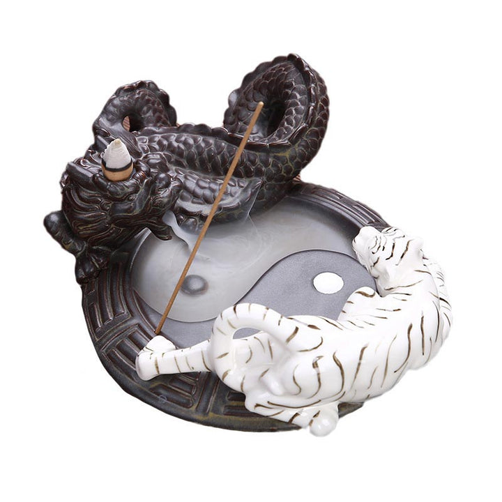 Buddha Stones Tigre Drago Fontana di fumo a riflusso Ceramica Yin Yang Benedizione Bruciatore di incenso Decorazione