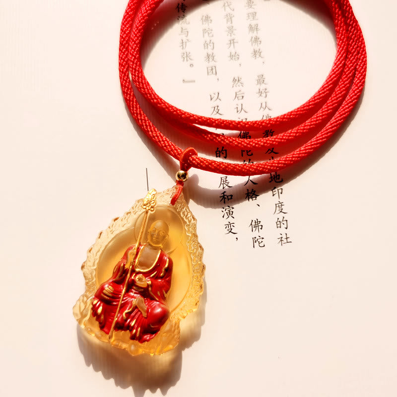 Buddha Stones Collana con ciondolo amuleto della compassione di cristallo Buddha Ksitigarbha Liuli - Ksitigarbha seduto giallo - image 9