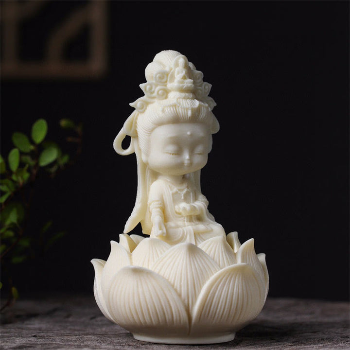 Buddha Stones Mini Avorio Frutta Kwan Yin Avalokitesvara Loto Ricchezza Decorazione Scrivania