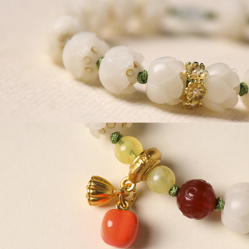 Buddha Stones Braccialetto di armonia della pace con perline di zucca di loto di semi di Bodhi naturali