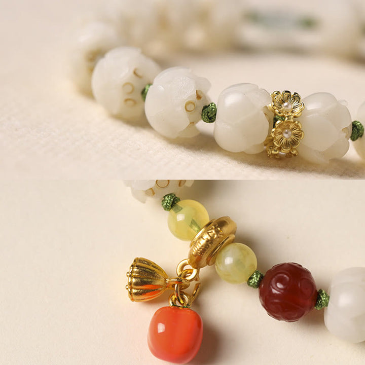 Buddha Stones Braccialetto di armonia della pace con perline di zucca di loto di semi di Bodhi naturali