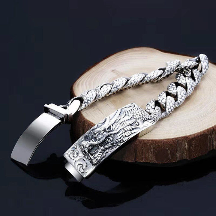 Braccialetto di protezione inciso con motivo a scaglie di drago retrò Buddha Stones
