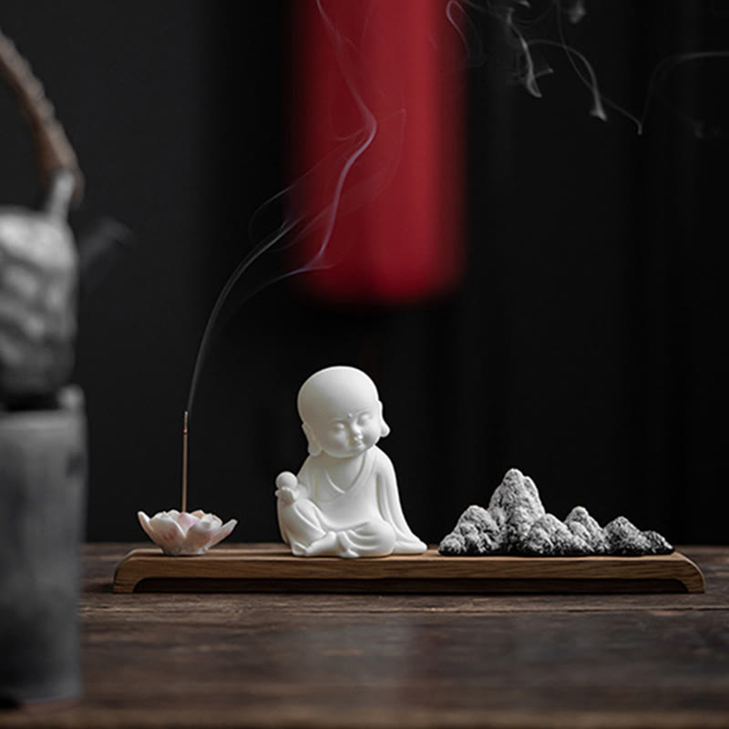 Buddha Stones Fiore di Loto Tathagata Kwan Yin Avalokitesvara Ksitigarbha Meditazione Bastoncino di Ceramica Bruciatore di Incenso Decorazione