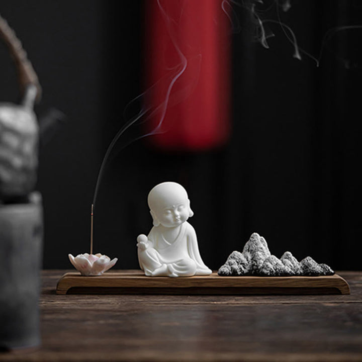 Buddha Stones Fiore di Loto Tathagata Kwan Yin Avalokitesvara Ksitigarbha Meditazione Bastoncino di Ceramica Bruciatore di Incenso Decorazione