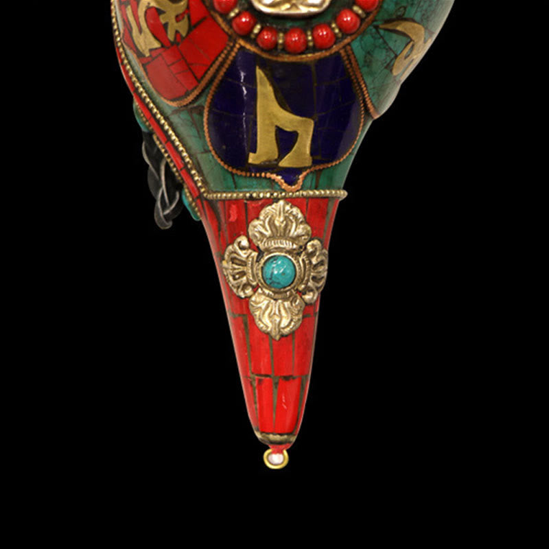 Shankha tibetano fatto a mano Om Mani Padme Hum Buddha Conch Shell Decorazione fortunata - image 11