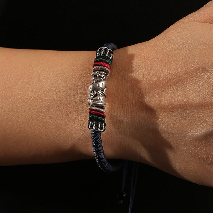 Braccialetto di corda portafortuna con drago di buon auspicio, fatto a mano in argento sterling 925, anno del drago , Buddha Stones