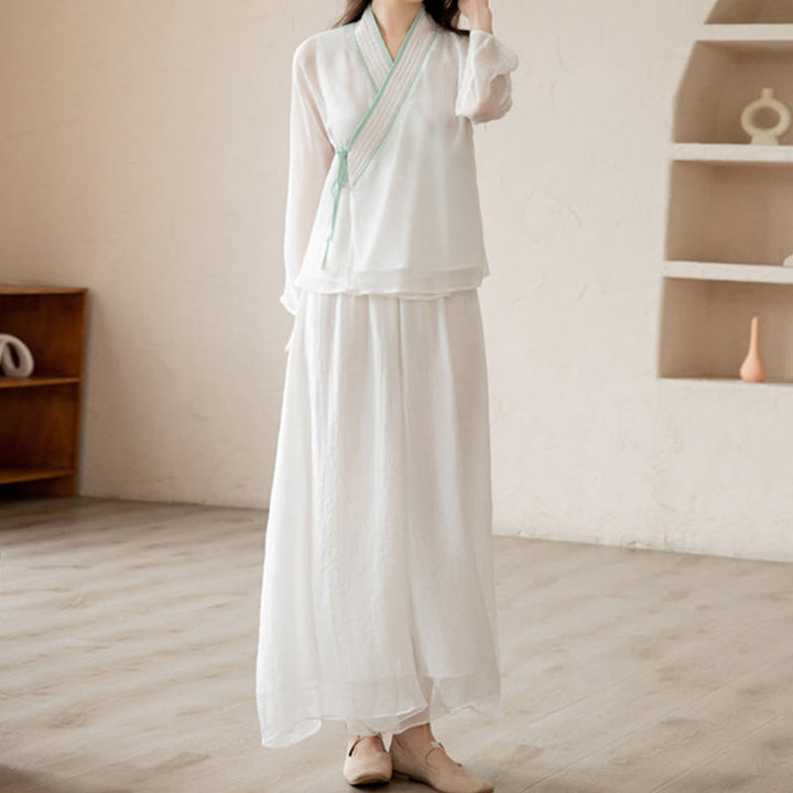 Buddha Stones Retro Preghiera Zen Meditazione Spirituale Pratica Chiffon Abbigliamento Donna Set