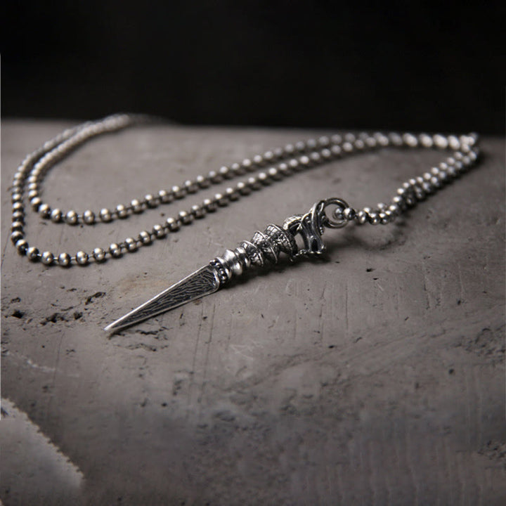 Buddha Stones 925 Sterling Silver Anno del Drago Design Dorje Vajra Collana Pendente di Protezione