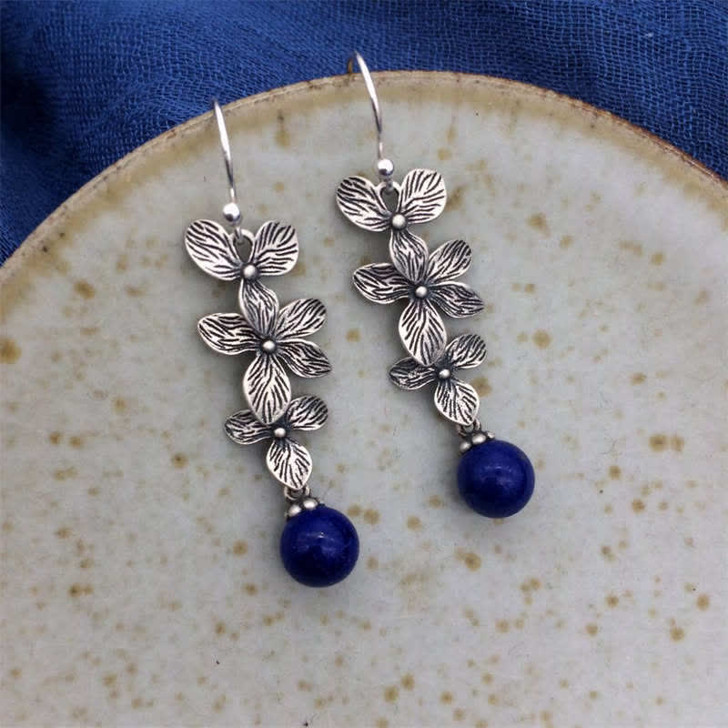 Buddha Stones pendenti con gancio e goccia, in argento sterling 925, turchese, lazurite, lapislazzuli, fiore, foglia, serenità e protezione - Lazurite e argento sterling 925 - image 10