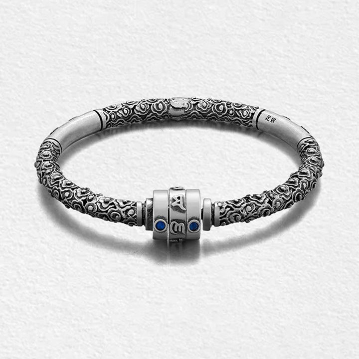 Buddha Stones 990 Sterling Silver Tibetano Auspicious Clouds Om Mani Padme Hum Braccialetto Creatività Inciso