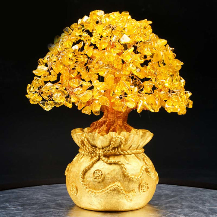 Buddha Stones Ornamento in pietra preziosa naturale citrino per l'albero dei soldi - Feng Shui per la prosperità - Grande albero di citrino - image 0