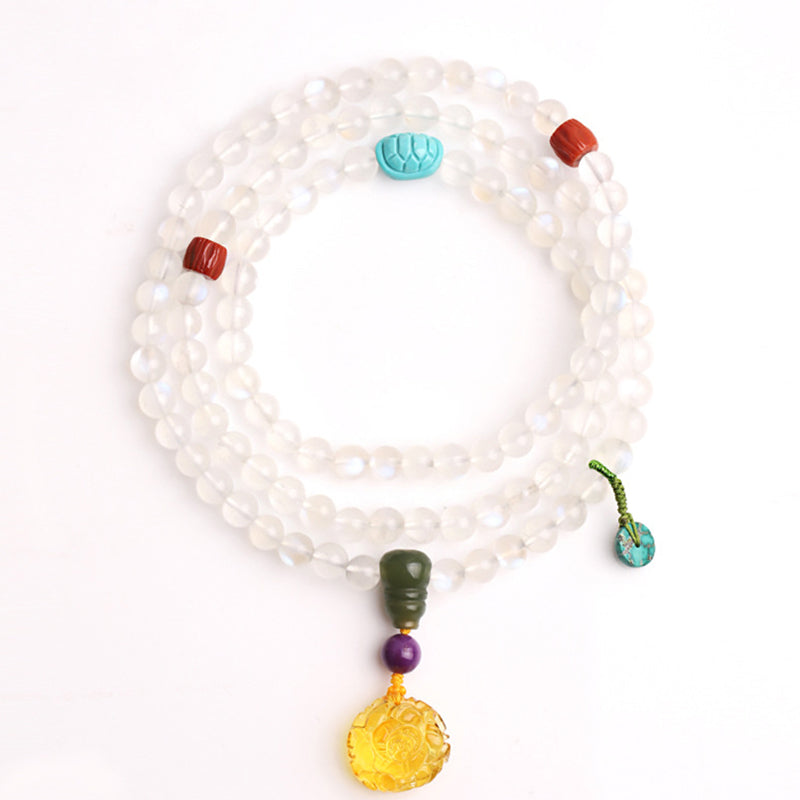 Braccialetto Mala con 108 perle di Buddha Stones , ambra, loto e turchese, per la guarigione con cristalli. - image 8