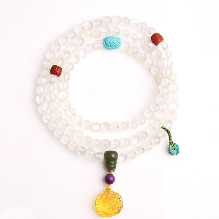 Braccialetto Mala con 108 perle di Buddha Stones , ambra, loto e turchese, per la guarigione con cristalli. - image 8