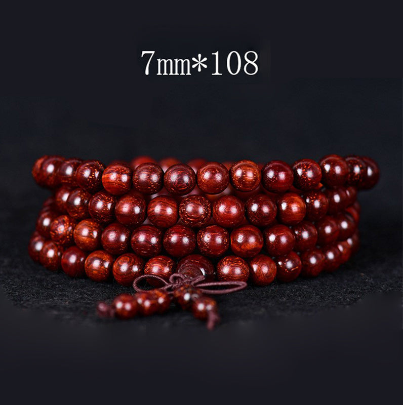 Braccialetto di equilibrio in legno di sandalo rosso con foglia piccola tibetana Buddha Stones