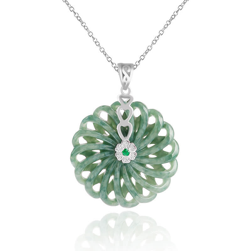 Collana con ciondolo Buddha Stones in argento sterling 925, giada rotonda naturale, fibbia della pace, abbondanza