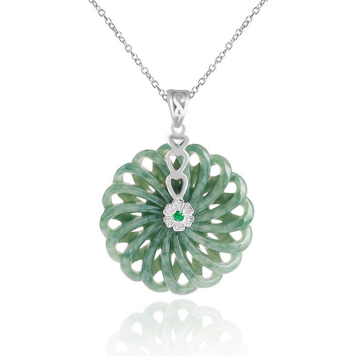 Collana con ciondolo Buddha Stones in argento sterling 925, giada rotonda naturale, fibbia della pace, abbondanza
