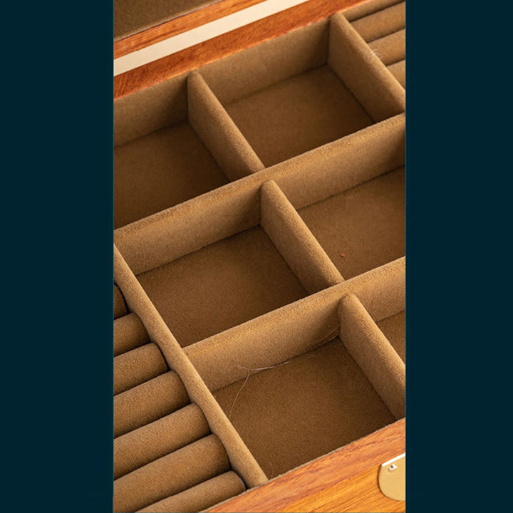 Scatola portaoggetti antica in palissandro fatta a mano con serratura, grande, a doppio strato, con fiori, in legno, regalo, organizer