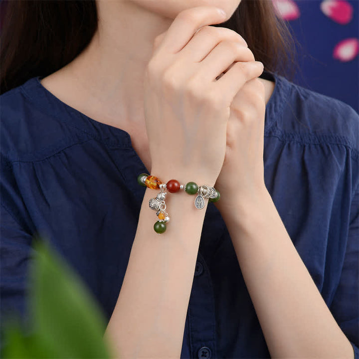 Bracciale Buddha Stones 925 Sterling Silver Hetian Cyan Jade Zucca Ambra Successo