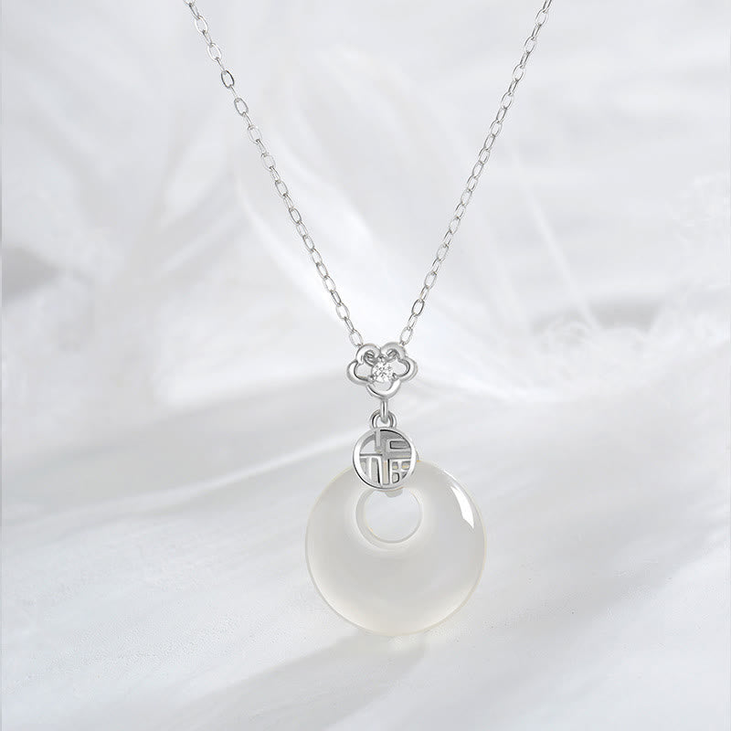 Buddha Stones 925 Sterling Silver Agata Bianca Fu Carattere Felicità Fortuna Collana Pendente