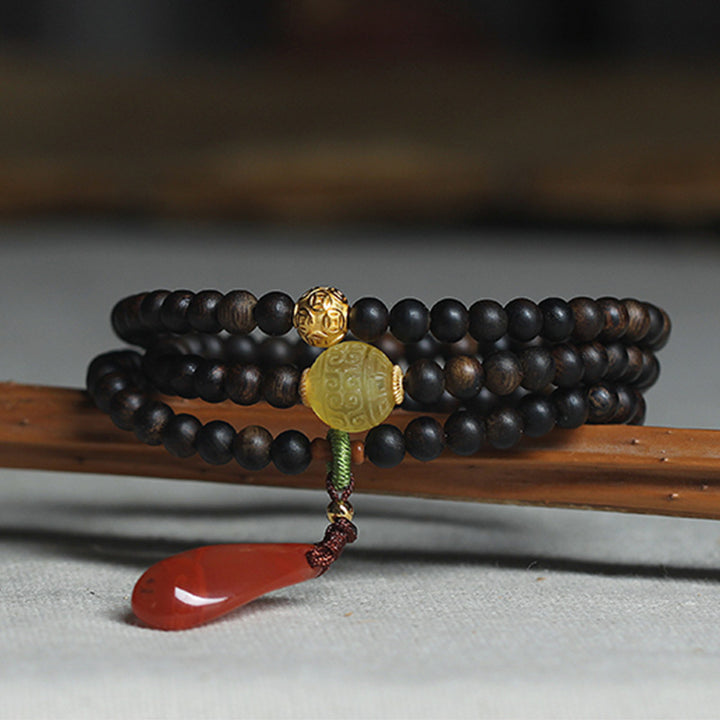 Buddha Stones 999 Oro Nha Trang Heiqinan Agarwood Ambra Agata Rossa Forza Bracciale Meditazione