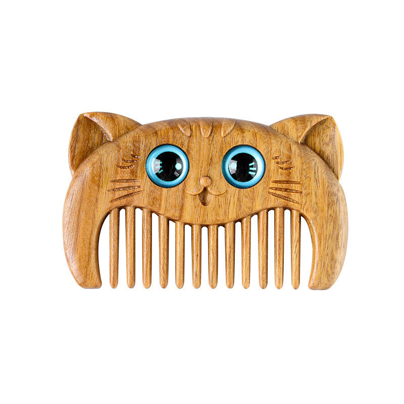 Pettine portatile con motivo a gatto semplice e cura del sandalo verde - image 10