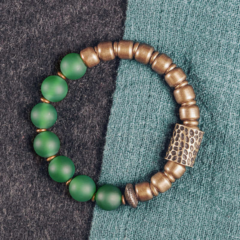 Braccialetto tibetano in agata rossa, agata verde, rame, fiducia e fortuna