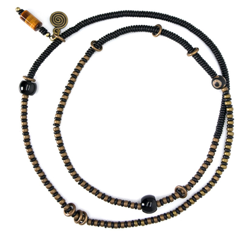 Buddha Stones Legno di ebano Perline Dzi Rame Pace Coppia Bracciale Collana Pendente