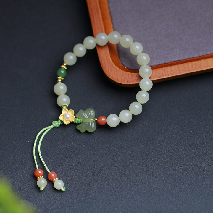 Bracciale Buddha Stones 925 Sterling Silver Jade Luck Flower Butterfly