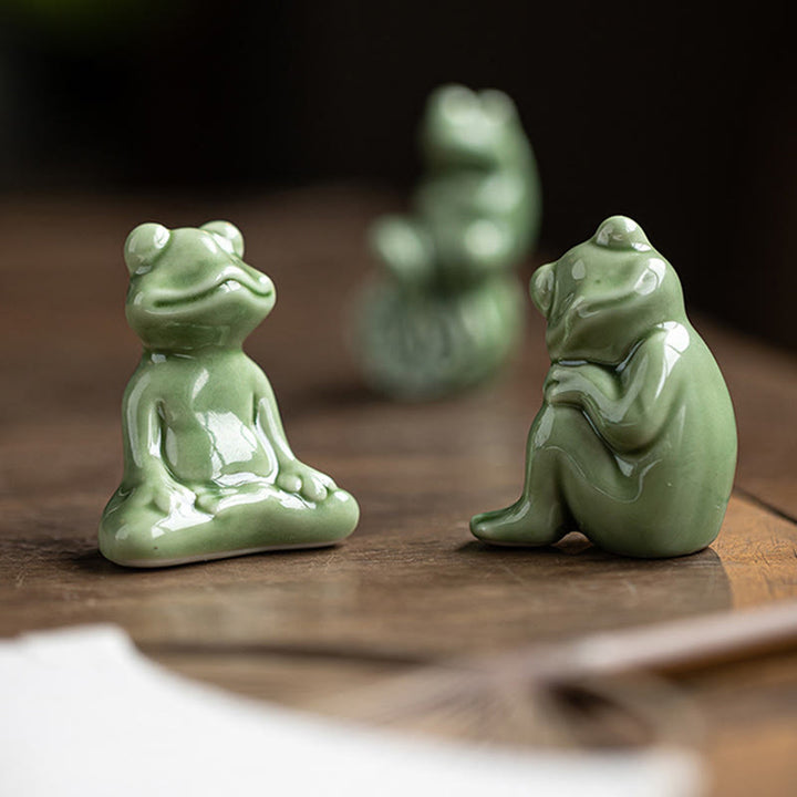Buddha Stones Mini Piccolo Meditazione Loto Riposo Rana Ceramica Ricchezza Fortuna Casa Tè Animale Domestico Figurina Decorazione