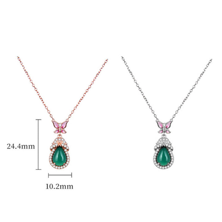 Collana con ciondolo in argento sterling 925, calcedonio verde, farfalla e zircone, coraggio