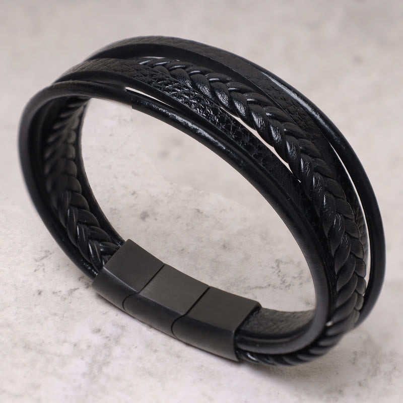 Bracciale in pelle con perline di onice nero e roccia lavica naturale Buddha Stones