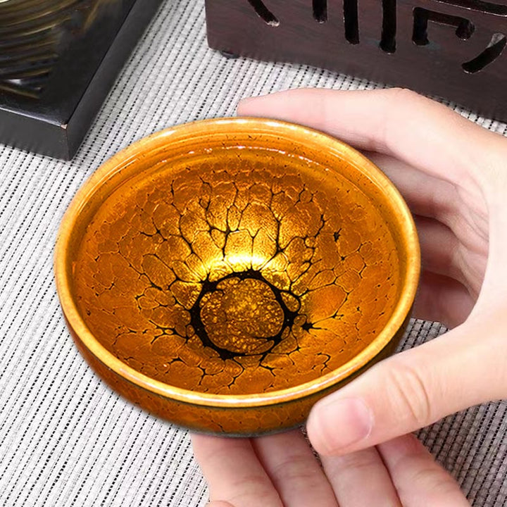 Tazza da tè in ceramica cinese Jianzhan con motivo a pois dorati Buddha Stones Kung Fu Tea Cup Bowl con scatola regalo