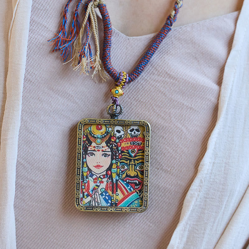 Buddha Stones Tibetano Zakiram Dea della Ricchezza Passato e Presente Ghau Scatola di Preghiera Collana Pendente