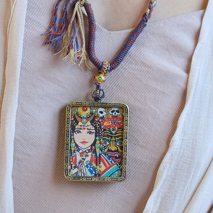 Buddha Stones Tibetano Zakiram Dea della Ricchezza Passato e Presente Ghau Scatola di Preghiera Collana Pendente
