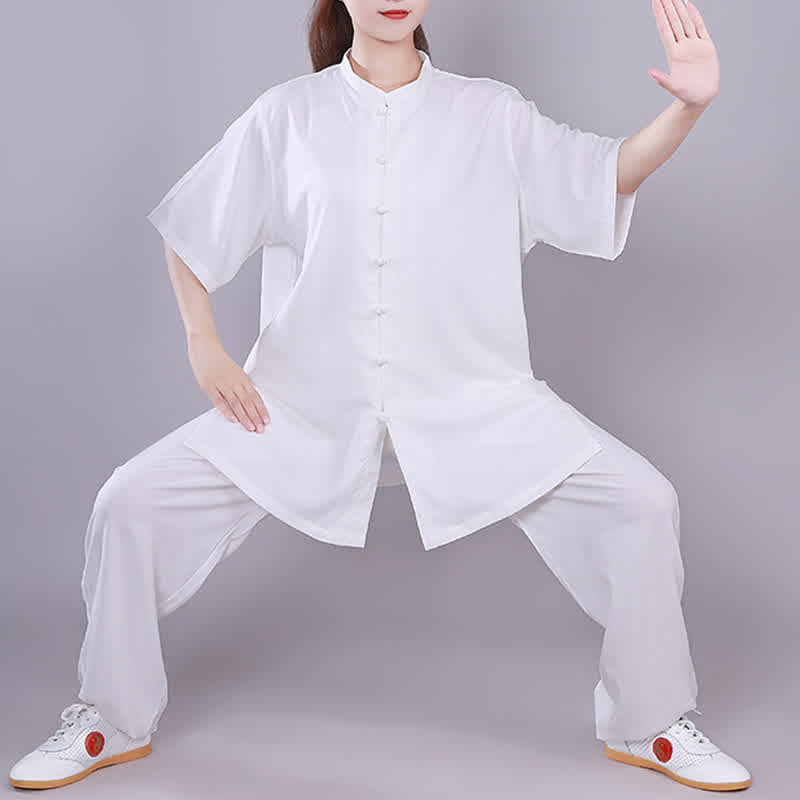 Set di abbigliamento unisex in cotone e lino , Buddha Stones, Tai Chi, Qigong, meditazione, preghiera, pratica spirituale Zen - Bianco - Manica corta - US14, UK/AU18, EU46 (3XL)  - image 0