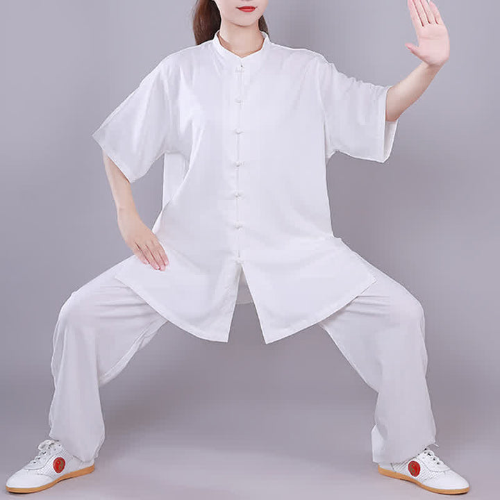 Set di abbigliamento unisex in cotone e lino , Buddha Stones, Tai Chi, Qigong, meditazione, preghiera, pratica spirituale Zen - Bianco - Manica corta - US14, UK/AU18, EU46 (3XL)  - image 0