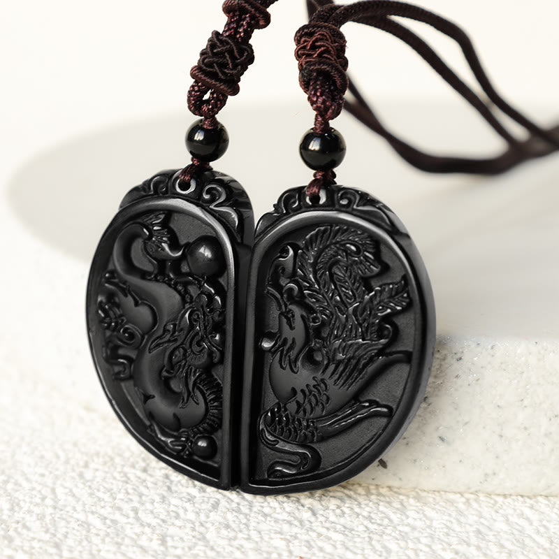 Collana con ciondolo di protezione in ossidiana nera, drago, fenice e Buddha Stones - image 4