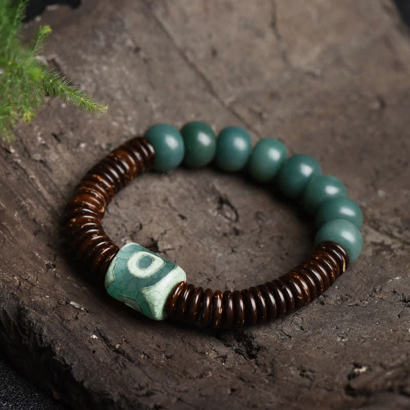 Braccialetto tibetano Bodhi Cyan Seed Dzi Bead Coconut Shell Keep Away Evil Spirits