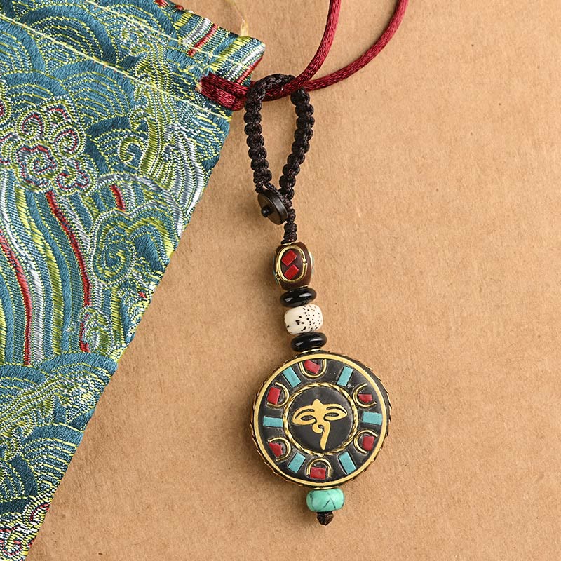 Portachiavi con Buddha Stones tibetano Om Mani Padme Hum Bodhi Seme della pace