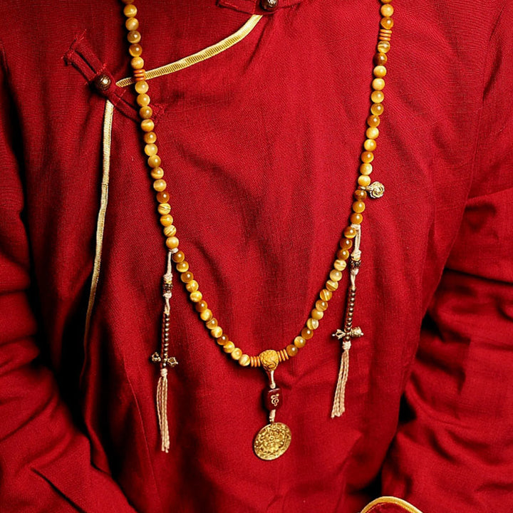 Buddha Stones 108 Mala Beads Natural Tiger Eye Rame Dorje Protezione Nappa Bracciale