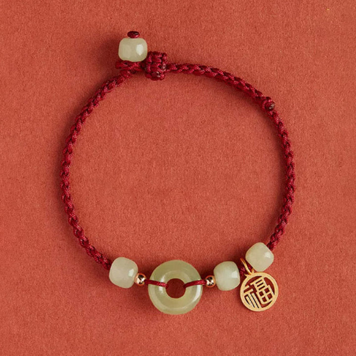 Braccialetto con corda Buddha Stones Round Peace Buckle Jade Lotus Happiness Abbondanza Ricchezza