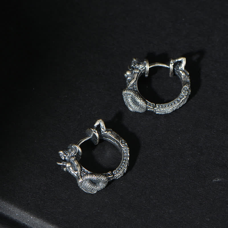Orecchini di protezione con motivo a cerchio di drago in argento sterling 925
