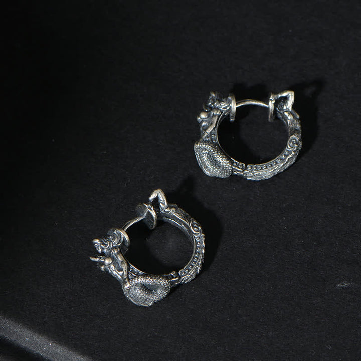 Orecchini di protezione con motivo a cerchio di drago in argento sterling 925