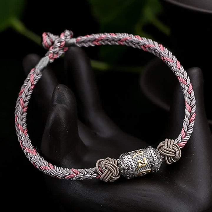 Braccialetto con corda rossa, in argento sterling 925, con ruota di preghiera Om Mani Padme Hum, con Buddha Stones e forza