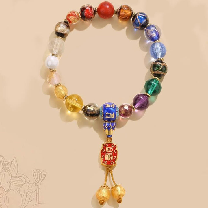 Buddha Stones Tibetano Incenso Colorato Cenere Perline di Vetro Liuli Om Mani Padme Hum Dorje Vajra 18 Perline Polso Mala