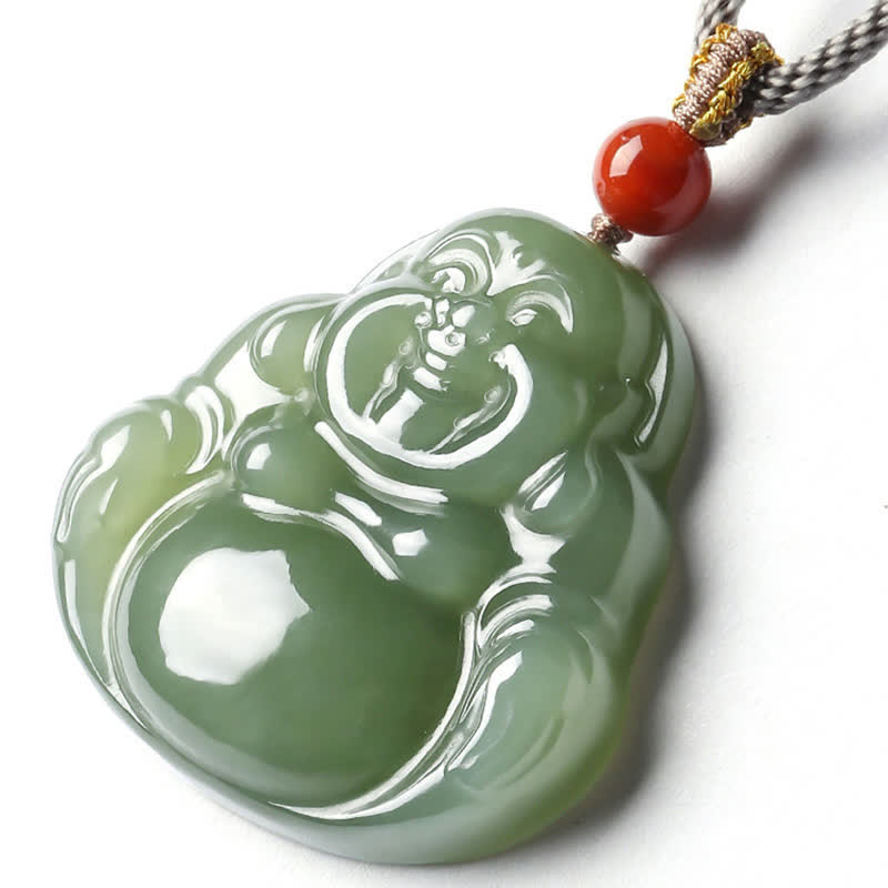 Collana con ciondolo a corda con abbondanza di giada Hetian Buddha che ride - image 10