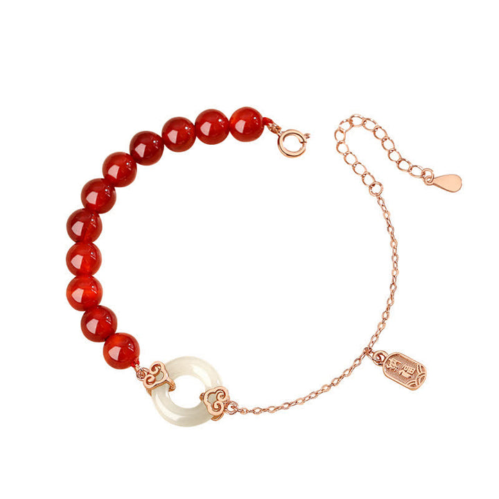 Bracciale Buddha Stones 925 Sterling Silver Agata rossa naturale Giada bianca Fibbia della pace Braccialetto di fiducia