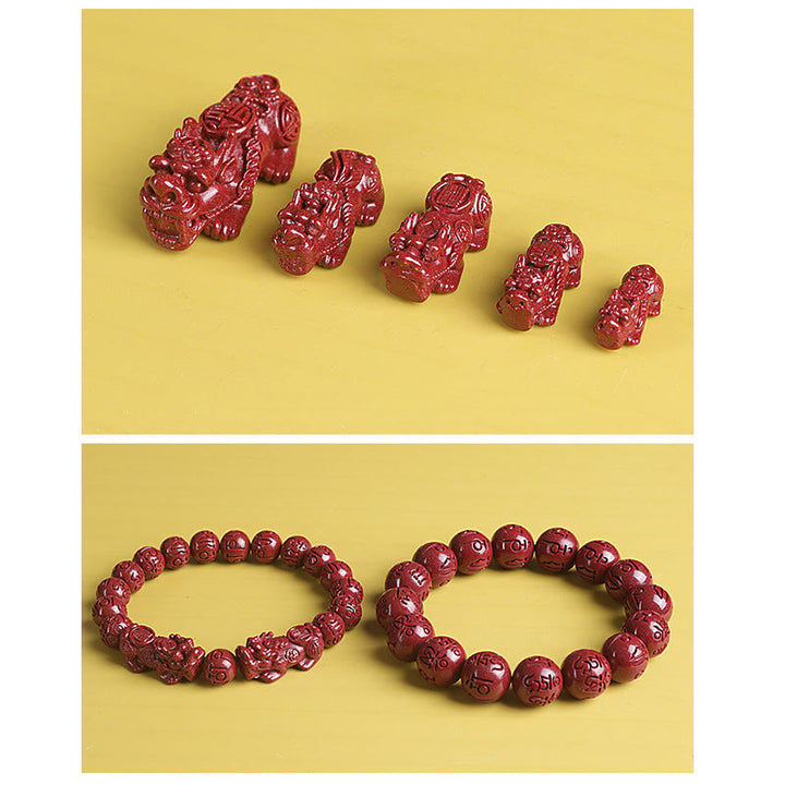 Braccialetto di perline Buddha Stones Natural Double PiXiu Cinnabar Om Mani Padme Hum Wealth Luck
